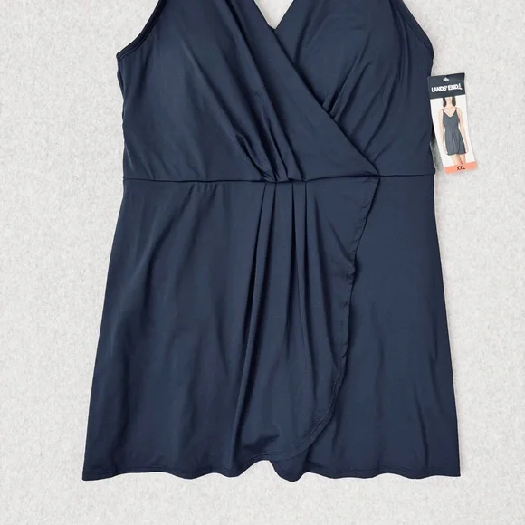 Lands End V Neck Tulip Wrap One Piece Swimsuit Swim Dress Size XXL Blue New - Picture 3 of 14